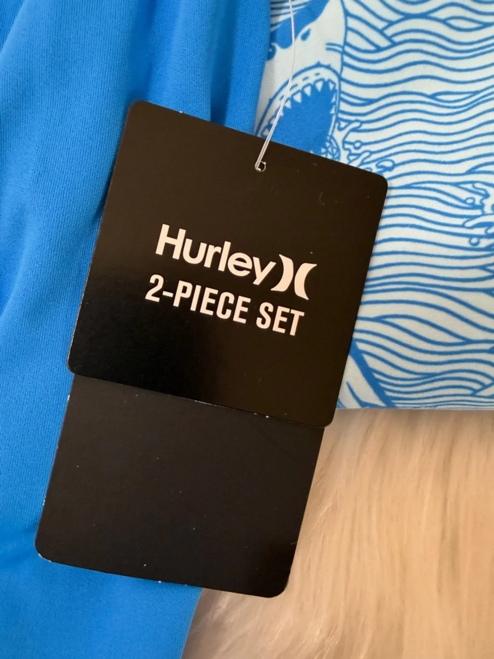 NWT Set Hurley UPF 50+ Blue Shark Short Sleeve Rash Guard Swim Shorts